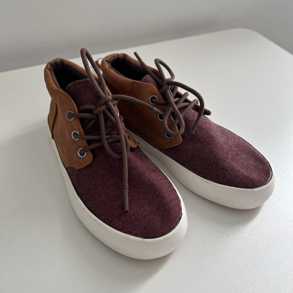 OLD NAVY DESERT ANKLE BOOT TWO TONE SHOES SIZE 12 MID TOP BROWN & BURGUNDY